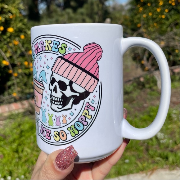 Coffee makes me so hoppy skeleton spring 15oz coffee mug - Picture 3 of 4